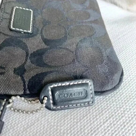 Coach Black Monogram Jacquard Leather Wristlet Wallet Small Designer Bag - Picture 3 of 7